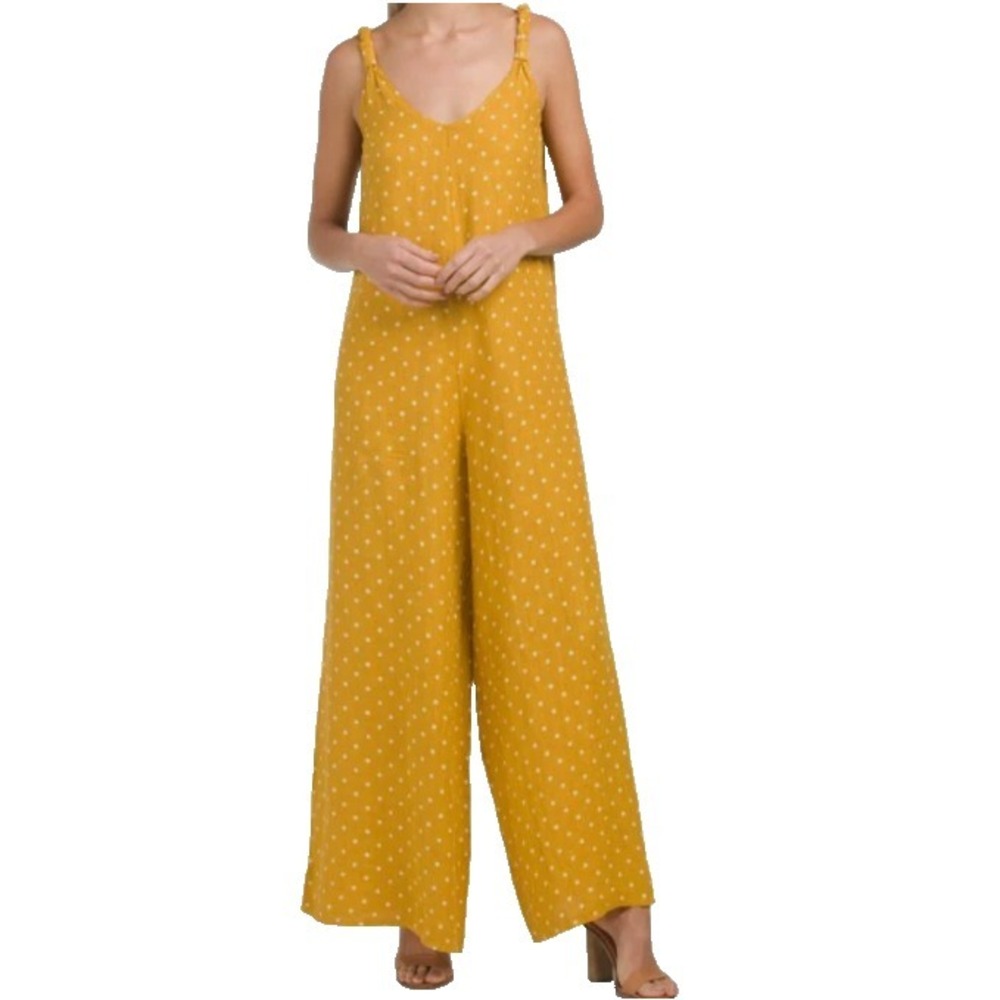 Martina Innocenti Italy Linen Gaucho Wide Leg Romper Jumpsuit Sz S Polka Dot
